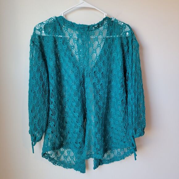 Vintage Lace Womens Top Medium M Floral Green Cottagecore Boho Fairy Tie Front - Picture 2 of 7